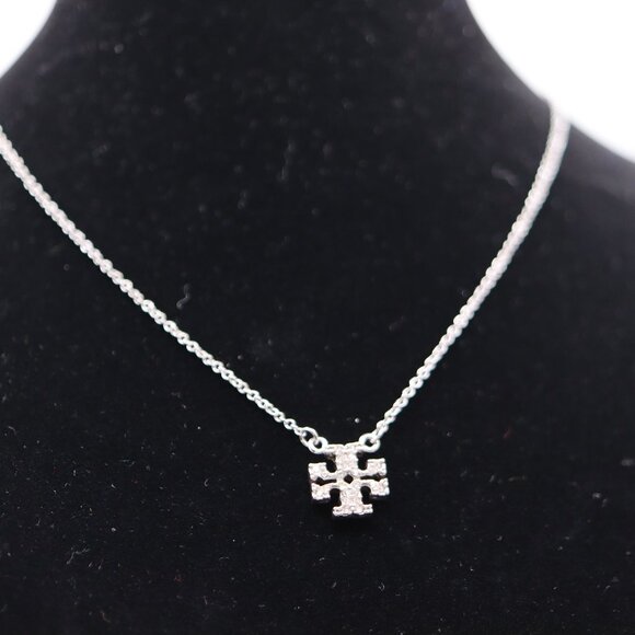 Tory Burch Jewelry - 💎 Tory Burch Crystal Logo Pendant Necklace – 16" Silver-Tone